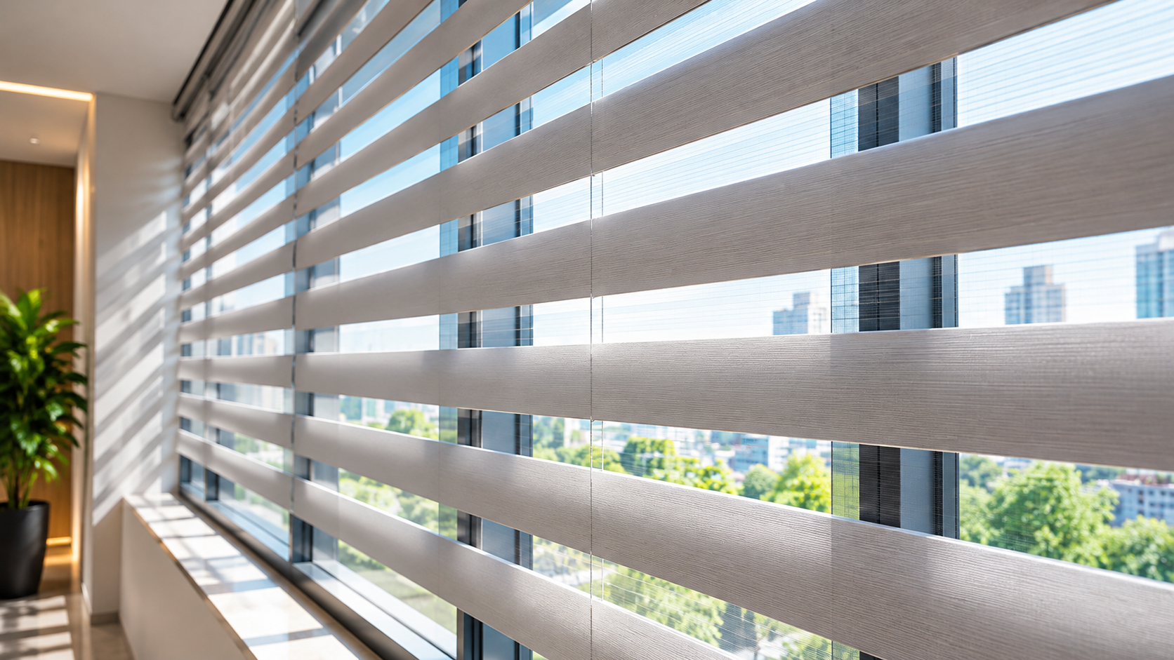 Persianas horizontais em ambiente corporativo